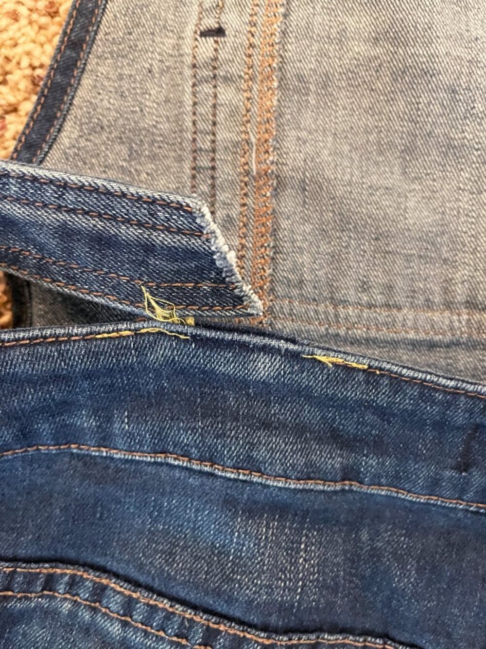 FP Free People Denim Overalls Size 31 Distressed Stretch Blue Jeans Broken Strap - Picture 6 of 12